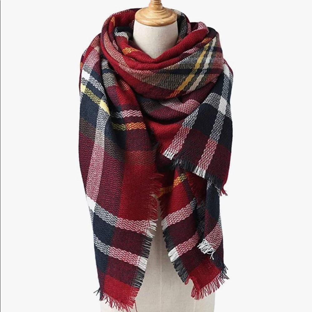 Women Plaid Tartan Scarf Large‎ Blanket Wrap Shawl Red Multicolored One Size